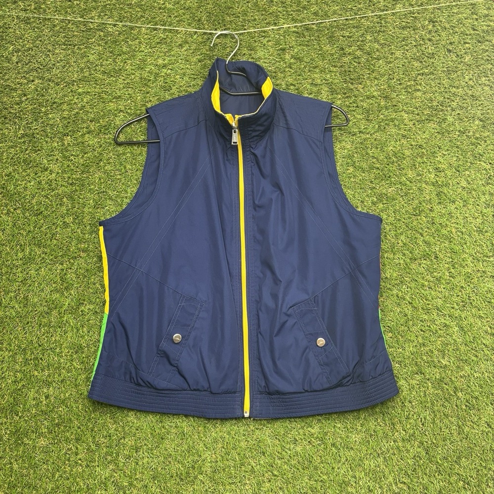 Lauren Ralph Lauren Reversible Vest Womens Large Petite PL Nautical Zip Outdoor